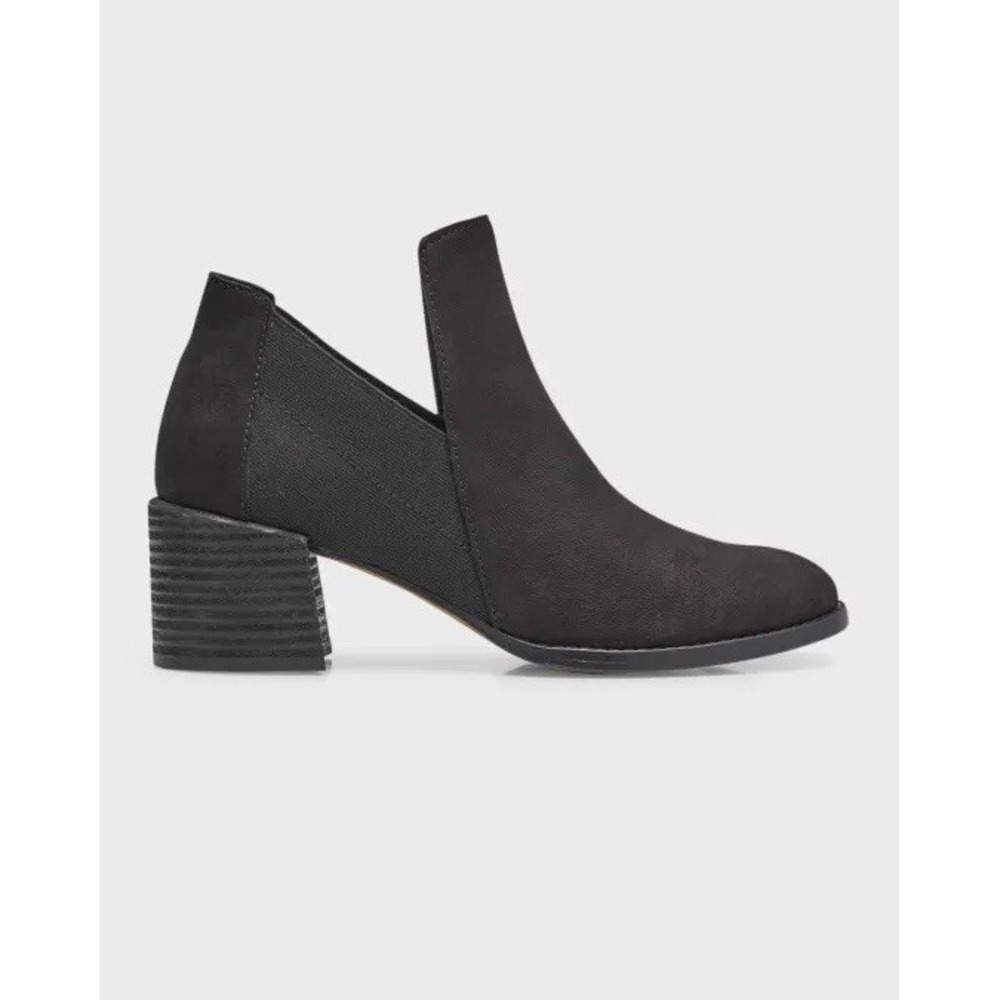 EILEEN‎ FISHER Bayo Black Ankle Leather Block Heel Bootie Women's Sz 7